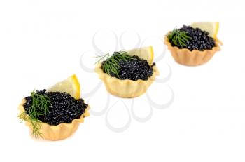 caviar black is in a panary small basket isolated on white background
