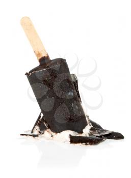fallen ice cream with chocolate a stick isolated on white background