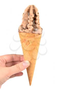 ice cream in waffle cone isolated on white background