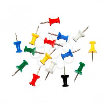 colour stationary pushpin on the white background