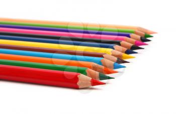 row colors sharp pencils isolated on white background