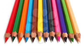 row colors sharp pencils isolated on white background