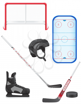 set of hockey equipment vector illustration isolated on white background