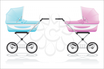 babys perambulator pink and blue vector illustration isolated on white background