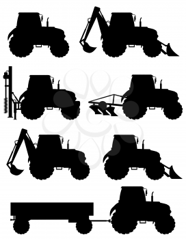 set icons tractors black silhouette vector illustration isolated on white background