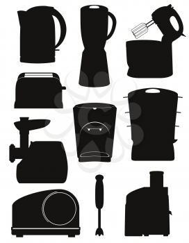 set icons electrical appliances for the kitchen black silhouette vector illustration isolated on white background