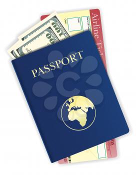 passport whith money and airline ticket vector illustration isolated on white background