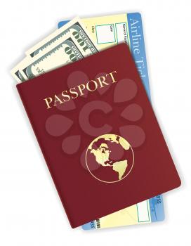 passport whith money and airline ticket vector illustration isolated on white background
