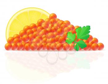 red caviar with lemon and parsley vector illustration isolated on white background