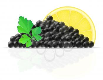 black caviar with lemon and parsley vector illustration isolated on white background