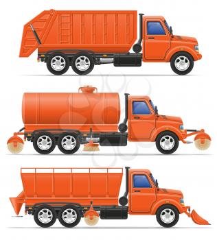 cargo trucks municipal cleaning services vector illustration isolated on white background