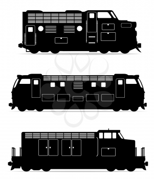 set icons railway locomotive train black outline silhouette vector illustration isolated on white background