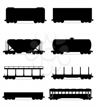 set icons railway carriage train black outline silhouette vector illustration isolated on white background