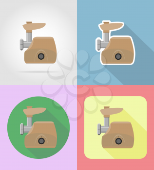 meat grinder household appliances for kitchen flat icons vector illustration isolated on background