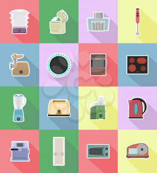 household appliances for kitchen flat icons vector illustration isolated on background