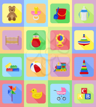 baby toys and accessories flat icons vector illustration isolated on background