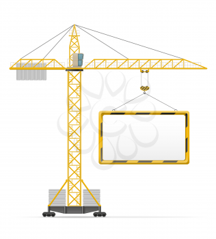 building crane and blank template board vector illustration isolated on white background