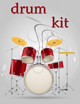 drum set kit musical instruments stock vector illustration isolated on gray background