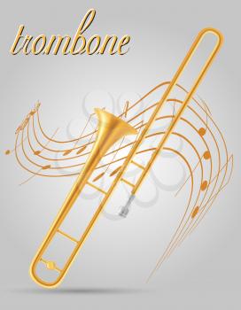 trombone wind musical instruments stock vector illustration isolated on gray background