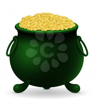 saint patrick's day cauldron with gold coins stock vector illustration isolated on white background