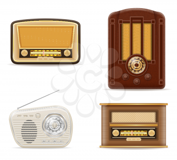 radio old retro vintage set icons stock vector illustration isolated on gray background
