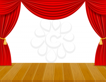 theater stage in the hall with red curtains vector illustration isolated on white background