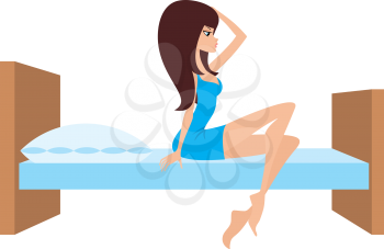 Royalty Free Clipart Image of a Woman Sitting on a Bed