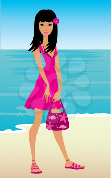 Royalty Free Clipart Image of a Girl on the Beach