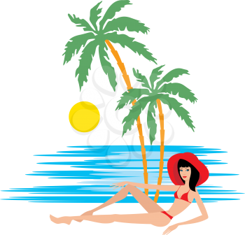 Royalty Free Clipart Image of a Woman on a Tropical Beach