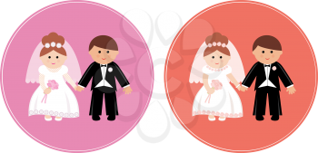 Royalty Free Clipart Image of Wedding Couples in Round Frames