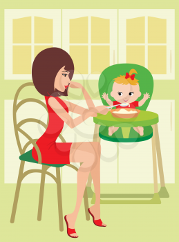 Royalty Free Clipart Image of a Mother Feeding a Baby