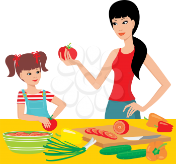 Royalty Free Clipart Image of a Mother and Daughter