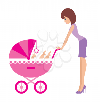 Royalty Free Clipart Image of a Woman With a Baby Carriage