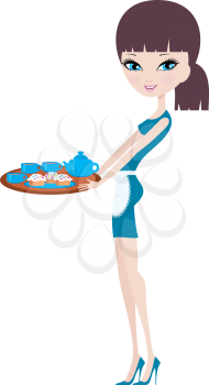 Royalty Free Clipart Image of a Woman With a Tray