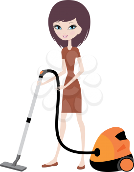 Royalty Free Clipart Image of a Girl With a Vacuum Cleaner