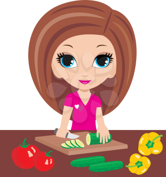 Royalty Free Clipart Image of a Woman Cutting Vegetables