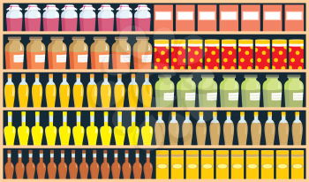 Royalty Free Clipart Image of Products on a Shelf