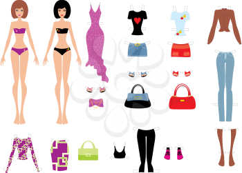 Royalty Free Clipart Image of Paper Dolls With Clothes