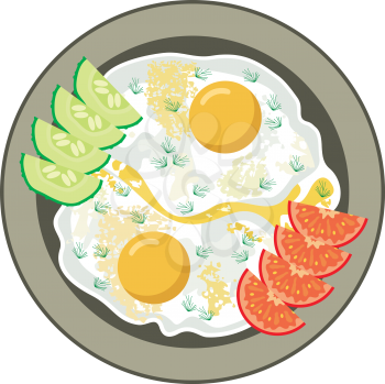 Royalty Free Clipart Image of Fried Eggs, Cucumber and Tomatoes