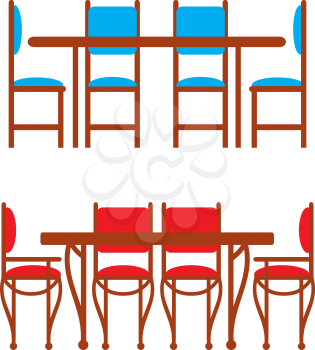 Royalty Free Clipart Image of Sets of Dining Tables and Chairs