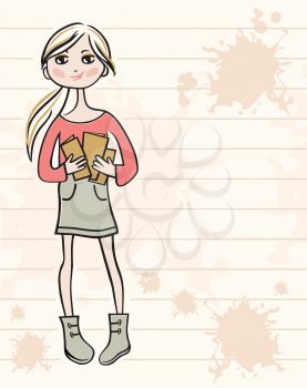 Royalty Free Clipart Image of a Girl With Books