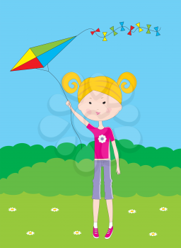 Royalty Free Clipart Image of a Girl With a Kite