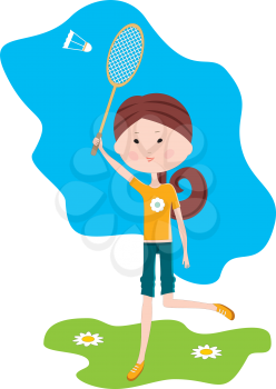 Royalty Free Clipart Image of a Girl Playing Badminton