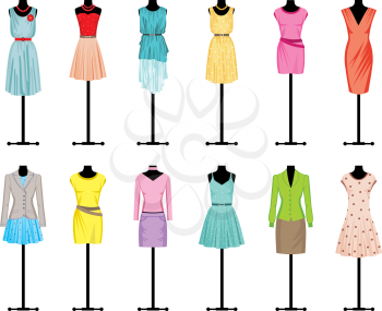 Royalty Free Clipart Image of Mannequins With Women's Clothes