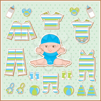 Royalty Free Clipart Image of a Baby and Scrapbook Elements