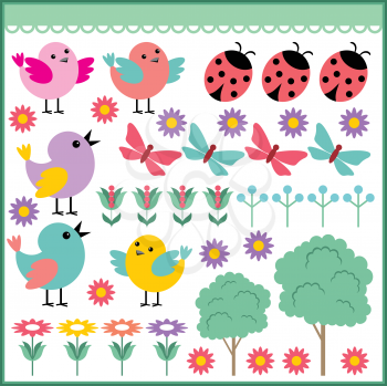 Royalty Free Clipart Image of Birds, Butterflies and Nature