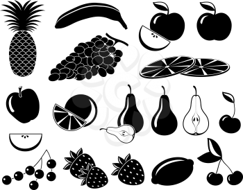 Set icons of fruit in black and white.