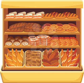 Picture of different bread and bakery products on shelves