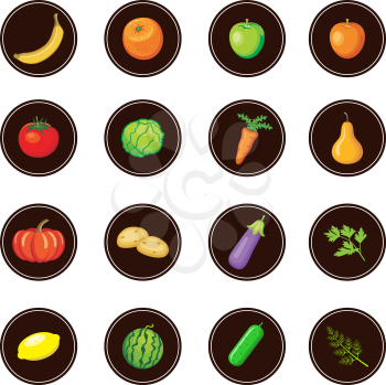 Fruits and vegetables. Set of icons. vector
