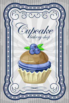 Picture of a vintage poster with a cupcake. vector illustration
